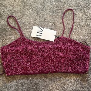 Zara Magenta Sequin Cropped Camisole